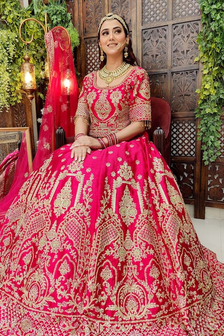 Amaltas Couture Pink Silk & Net Bridal Lehenga Set 