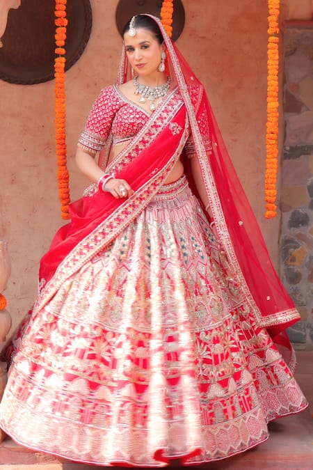 Amaltas Couture Red Embroidered Bridal Lehenga Set 