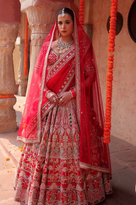 Amaltas Couture Red Embroidered Bridal Lehenga Set 