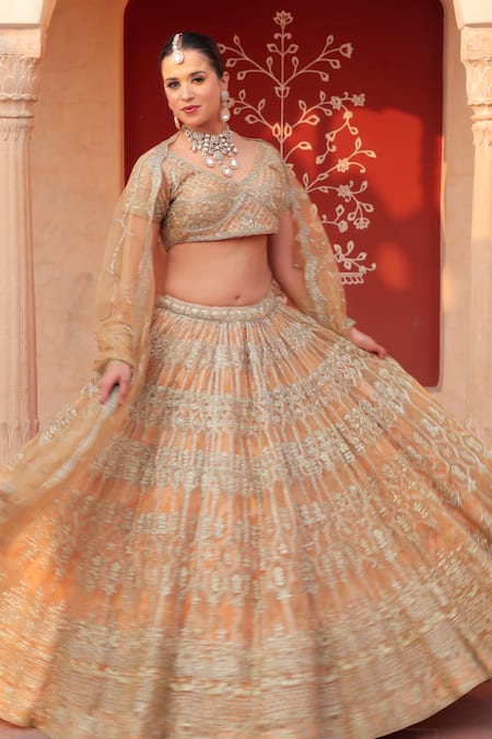 Amaltas Couture Gold Embroidered Bridal Lehenga Set 