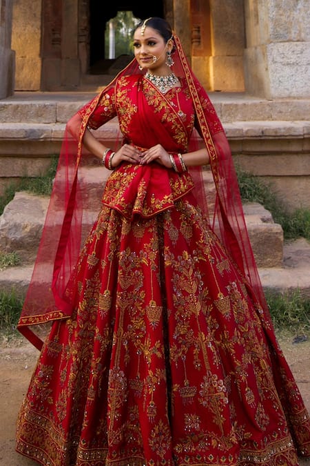 Amaltas Couture Maroon Zardozi Embroidered Lehenga Set 