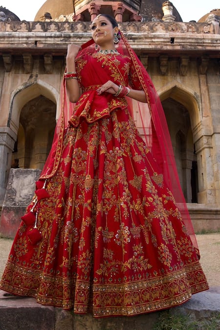 Amaltas Couture Maroon Zardozi Embroidered Lehenga Set 