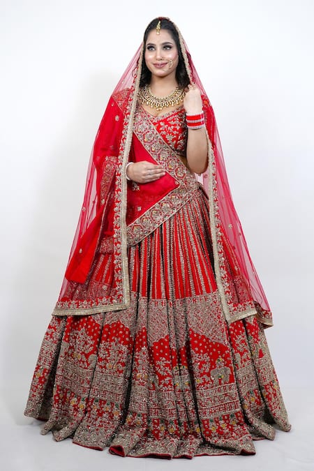 Amaltas Couture Zardozi Embroidered Red Lehenga Set 