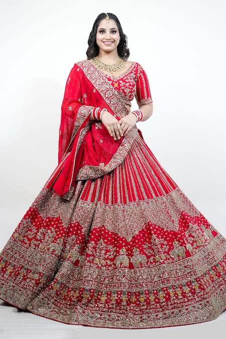 Amaltas Couture Zardozi Embroidered Red Lehenga Set 