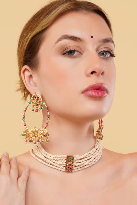 Buy_Dugran By Dugristyle_Multi Color Beads Gold-plated Rang-e-gul Danglers _Online_at_Aza_Fashions