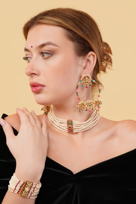 Dugran By Dugristyle Multi Color Beads Gold-plated Rang-e-gul Danglers 