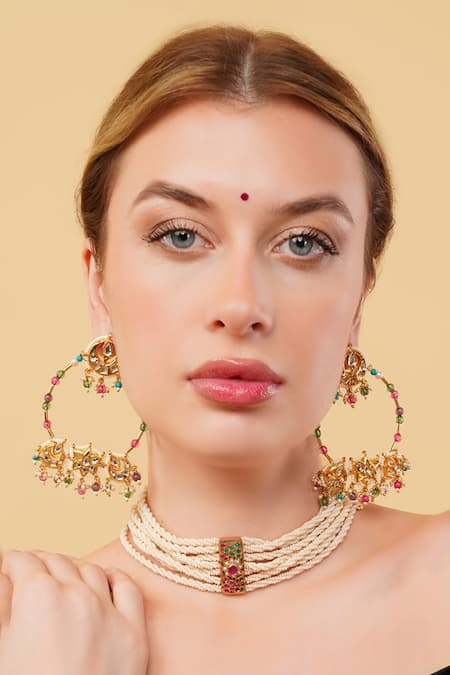 Dugran By Dugristyle_Multi Color Beads Gold-plated Rang-e-gul Danglers _Online_at_Aza_Fashions