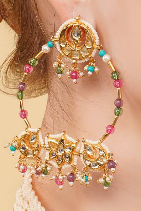 Dugran By Dugristyle_Multi Color Beads Gold-plated Rang-e-gul Danglers _at_Aza_Fashions