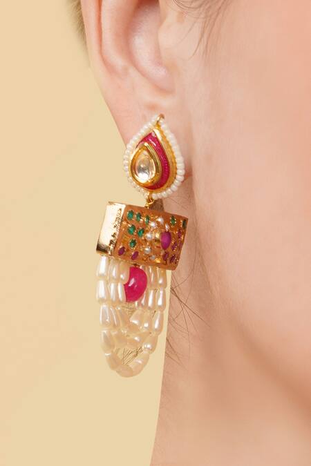 Buy_Dugran By Dugristyle_Multi Color Beads Arzoo Gold-plated Drop Earrings _Online_at_Aza_Fashions