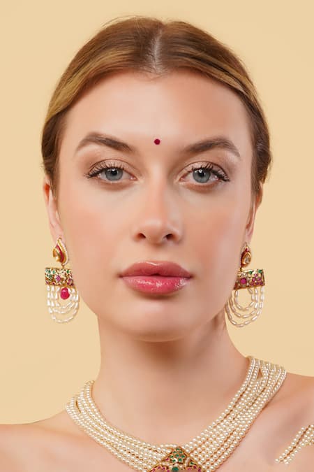 Dugran By Dugristyle Multi Color Beads Arzoo Gold-plated Drop Earrings 