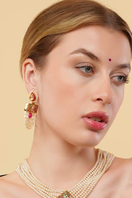 Dugran By Dugristyle_Multi Color Beads Arzoo Gold-plated Drop Earrings _Online_at_Aza_Fashions