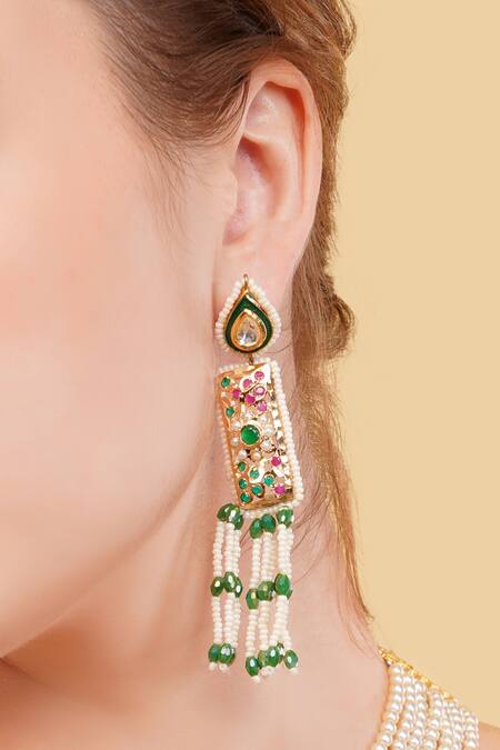 Shop_Dugran By Dugristyle_Multi Color Stones Falak Drop Earrings _Online_at_Aza_Fashions