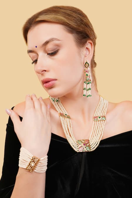 Dugran By Dugristyle Multi Color Stones Falak Drop Earrings 