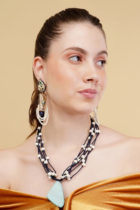 Dugran By Dugristyle_Multi Color Pearls Neelam Gold-plated Drop Earrings _Online_at_Aza_Fashions