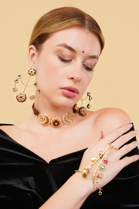 Dugran By Dugristyle_Multi Color Surkh Drop Earrings _Online_at_Aza_Fashions
