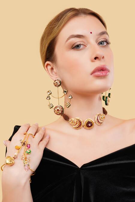 Shop_Dugran By Dugristyle_Multi Color Surkh Drop Earrings _Online_at_Aza_Fashions