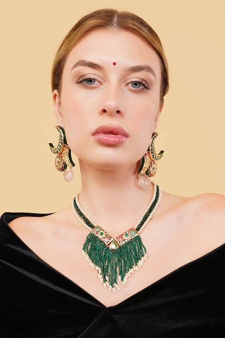Dugran By Dugristyle_Multi Color Stones Harit Gold-plated Drop Earrings _Online_at_Aza_Fashions
