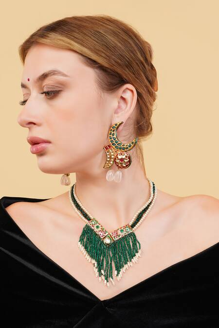 Buy_Dugran By Dugristyle_Multi Color Stones Harit Gold-plated Drop Earrings _Online_at_Aza_Fashions