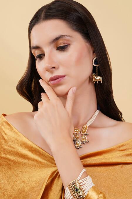 Buy_Dugran By Dugristyle_Blue Crystals Gold-plated Aabshar Bracelet _Online_at_Aza_Fashions