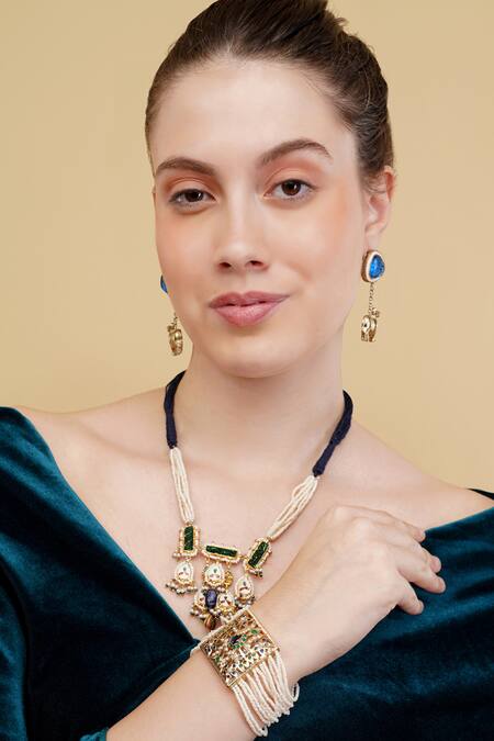 Dugran By Dugristyle_Blue Crystals Gold-plated Aabshar Bracelet _at_Aza_Fashions