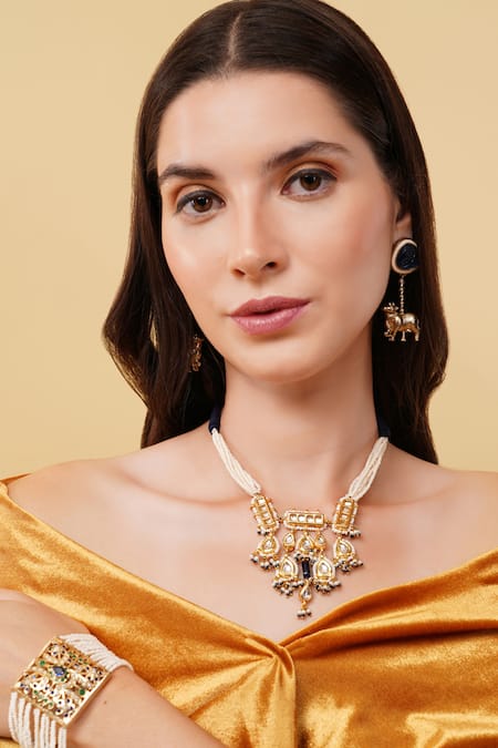 Dugran By Dugristyle_Blue Crystals Gold-plated Aabshar Bracelet _Online_at_Aza_Fashions