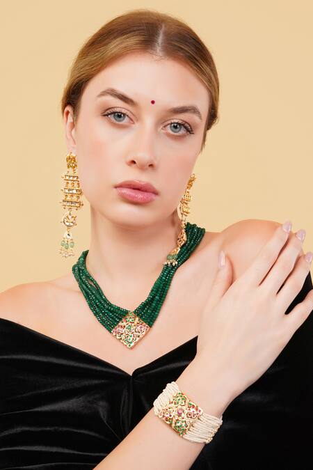 Shop_Dugran By Dugristyle_Red Stones Shokh Gold-plated Bracelet _Online_at_Aza_Fashions