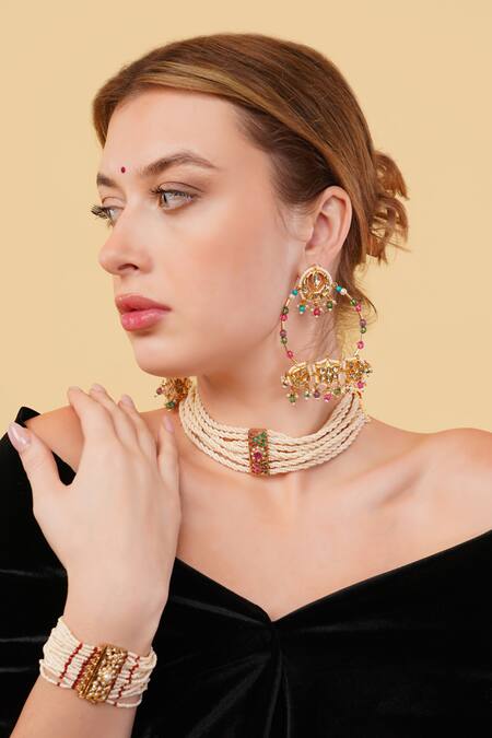 Shop_Dugran By Dugristyle_Red Gulabi Gold-plated Bracelet _Online_at_Aza_Fashions