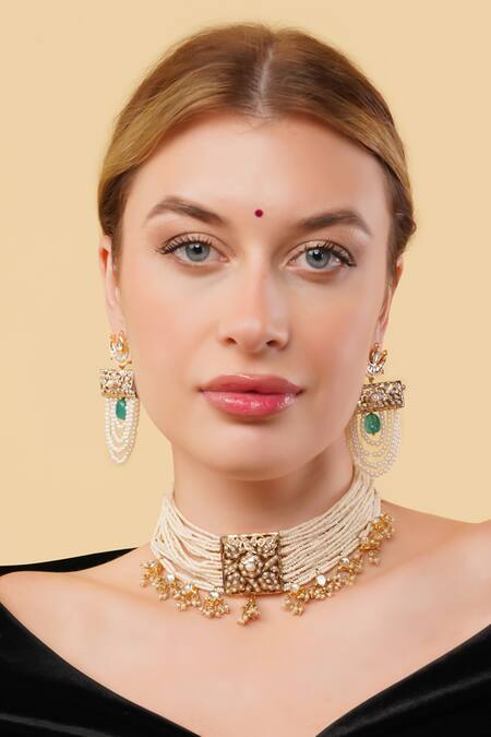 Buy_Dugran By Dugristyle_Gold Plated Zarnigar Chokar Necklace _Online_at_Aza_Fashions