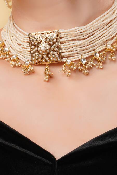 Shop_Dugran By Dugristyle_Gold Plated Zarnigar Chokar Necklace _Online_at_Aza_Fashions