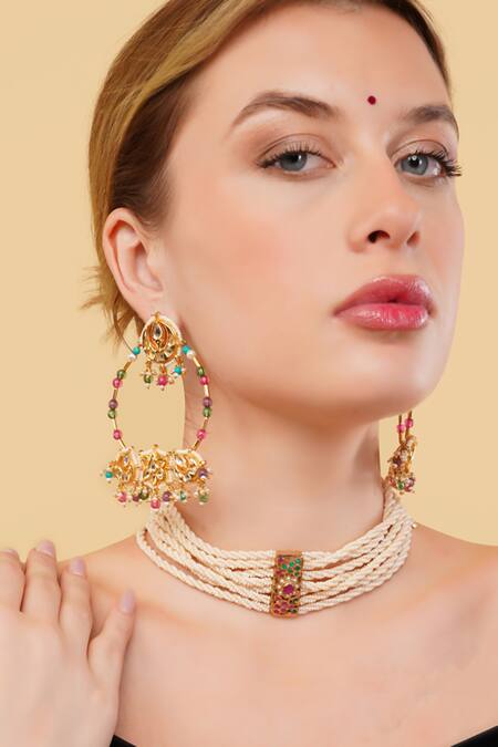 Buy_Dugran By Dugristyle_Multi Color Gul-e-laal Gold-plated Choker Necklace _Online_at_Aza_Fashions