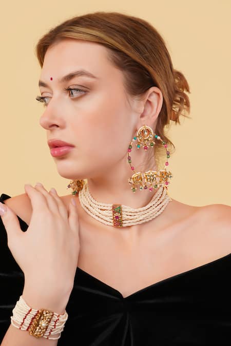 Dugran By Dugristyle_Multi Color Gul-e-laal Gold-plated Choker Necklace _Online_at_Aza_Fashions