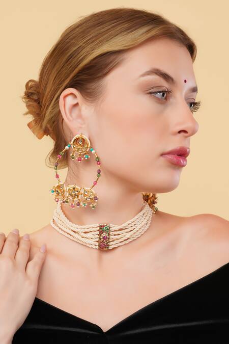 Shop_Dugran By Dugristyle_Multi Color Gul-e-laal Gold-plated Choker Necklace _Online_at_Aza_Fashions