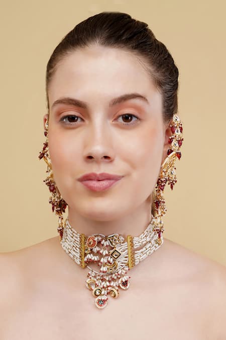 Dugran By Dugristyle_Multi Color Gold-plated Roshni-e-laal Choker _Online_at_Aza_Fashions