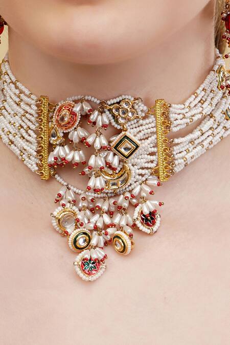 Shop_Dugran By Dugristyle_Multi Color Gold-plated Roshni-e-laal Choker _Online_at_Aza_Fashions