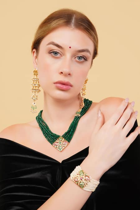 Dugran By Dugristyle_Green Gulzar Haar Multi Strand Necklace _Online_at_Aza_Fashions