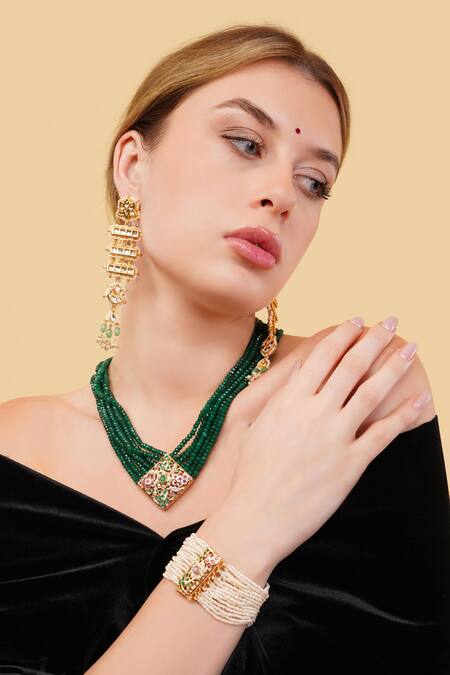 Buy_Dugran By Dugristyle_Green Gulzar Haar Multi Strand Necklace _Online_at_Aza_Fashions