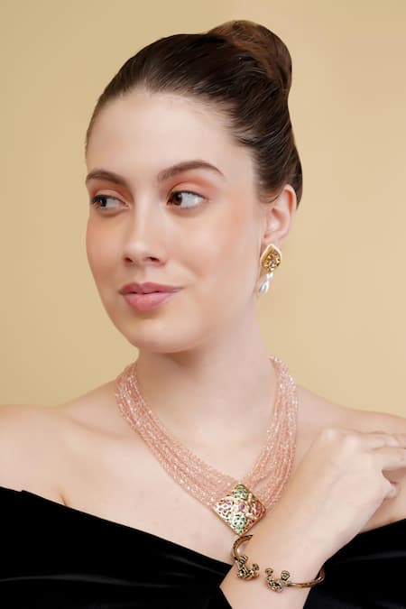 Dugran By Dugristyle_Pink Gold-plated Multi Strand Pendant Necklace _Online_at_Aza_Fashions