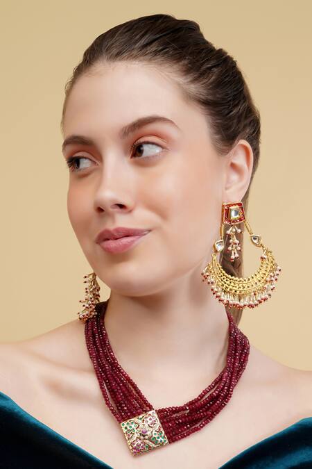 Shop_Dugran By Dugristyle_Multi Color Gulnaar Gold-plated Strand Necklace _Online_at_Aza_Fashions