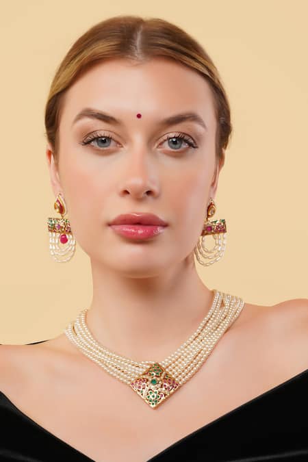 Dugran By Dugristyle_Multi Color Gold-plated Strand Necklace _Online_at_Aza_Fashions