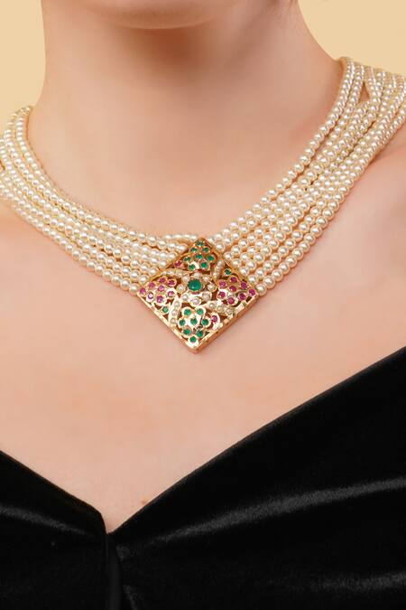 Buy_Dugran By Dugristyle_Multi Color Gold-plated Strand Necklace _Online_at_Aza_Fashions