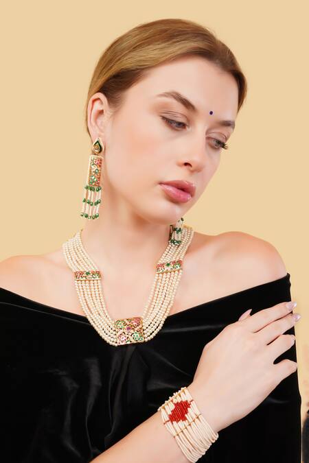 Buy_Dugran By Dugristyle_Multi Color Mehrawi Gold-plated Long Necklace _Online_at_Aza_Fashions