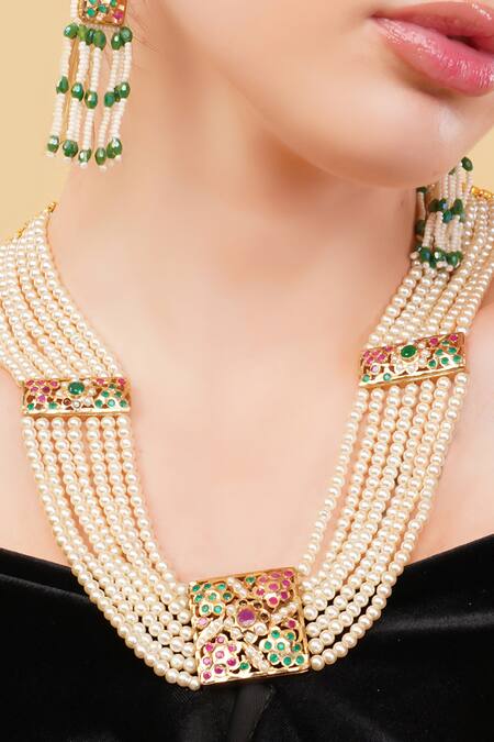 Shop_Dugran By Dugristyle_Multi Color Mehrawi Gold-plated Long Necklace _Online_at_Aza_Fashions