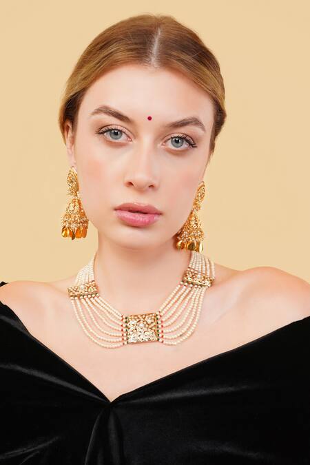 Buy_Dugran By Dugristyle_Multi Color Sabzratna Gold-plated Necklace _Online_at_Aza_Fashions