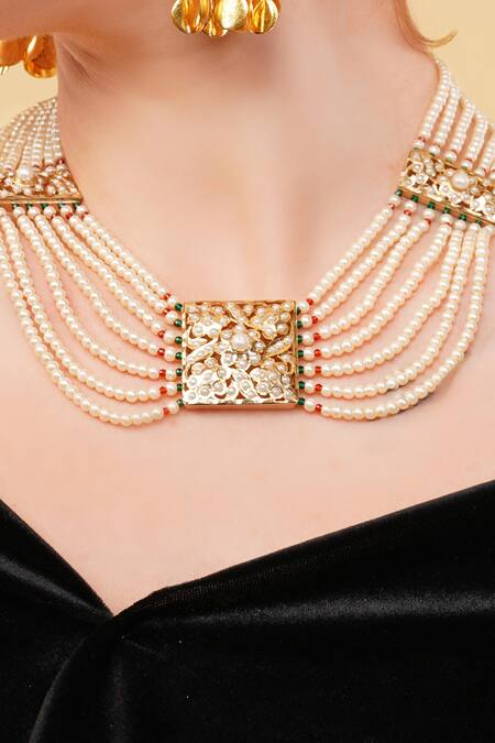 Shop_Dugran By Dugristyle_Multi Color Sabzratna Gold-plated Necklace _Online_at_Aza_Fashions