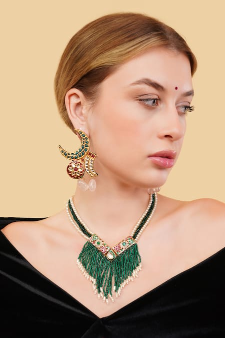 Dugran By Dugristyle Khizran Haar Green Gold-Plated Necklace 