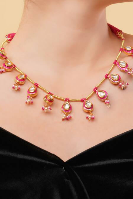 Buy_Dugran By Dugristyle_Red Rang-e-aatish Gold-plated Choker Necklace _Online_at_Aza_Fashions