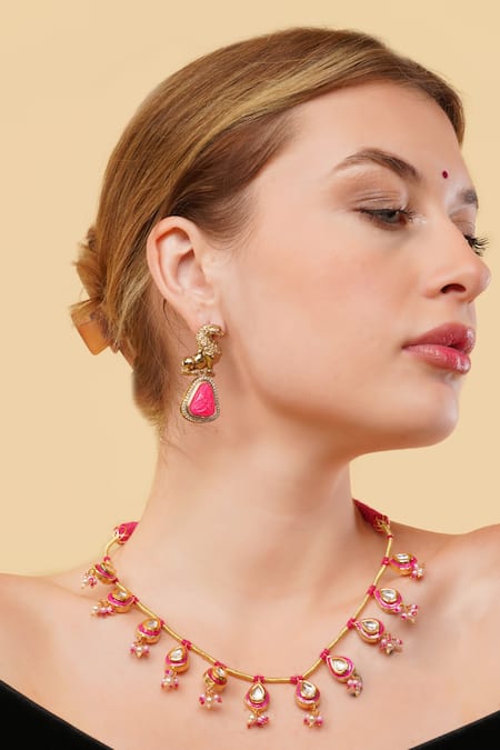 Dugran By Dugristyle_Red Rang-e-aatish Gold-plated Choker Necklace _Online_at_Aza_Fashions