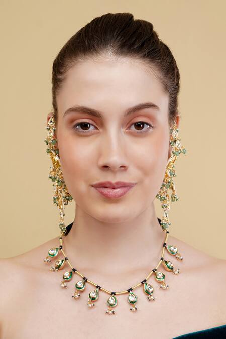 Buy_Dugran By Dugristyle_Multi Color Rang-e-bahar Gold-plated Choker Necklace _Online_at_Aza_Fashions