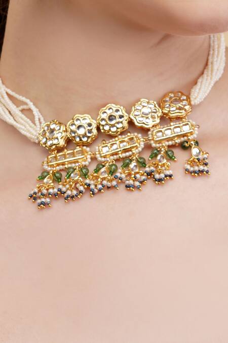 Buy_Dugran By Dugristyle_Multi Color Gold-plated Green And Blue Choker Necklace _Online_at_Aza_Fashions