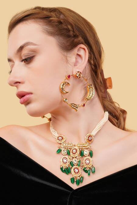 Buy_Dugran By Dugristyle_Multi Color Gold-plated Embellished Necklace  _Online_at_Aza_Fashions